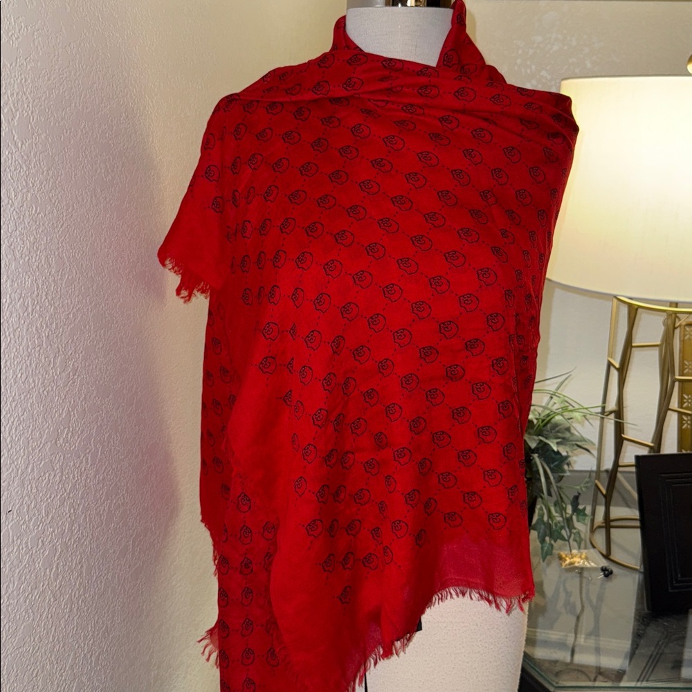 Gucci Ghost Red Modal/Silk GG Skull Print Large Square Scarf Shawl 453225